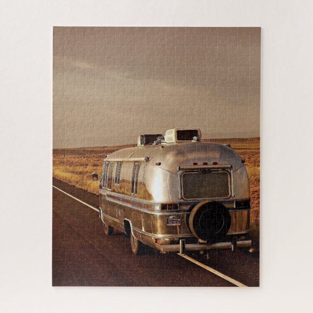 Vintage silver camper trailer jigsaw puzzle (Vertical)