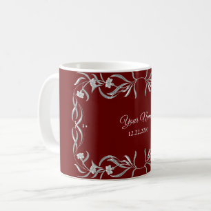 Vintage Silver Floral Name Red Wedding Party Coffee Mug
