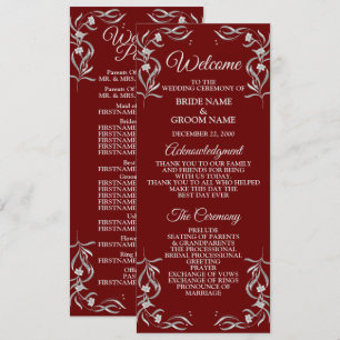 Vintage Silver Floral Pattern Red Elegant Wedding Program
