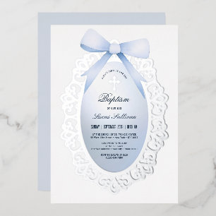 Vintage Silver Frame Blue Bow Baptism