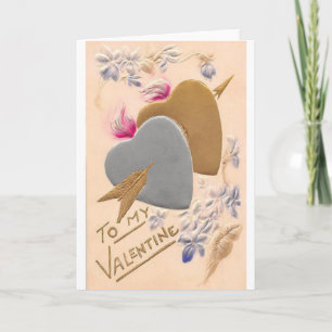 Vintage Silver & Gold Hearts Valentine Postcard
