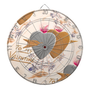 Vintage Silver & Gold Hearts Valentine Postcard Dartboard
