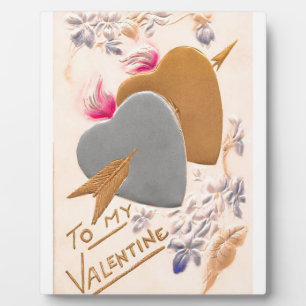 Vintage Silver & Gold Hearts Valentine Postcard Plaque
