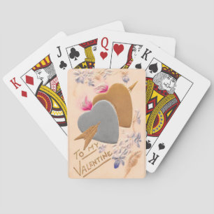 Vintage Silver & Gold Hearts Valentine Postcard Playing Cards