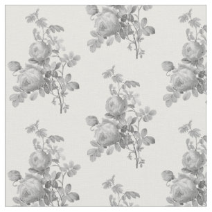 Vintage Silver Grey Roses Pretty Monochrome Floral Fabric