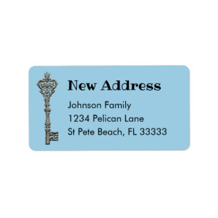 Vintage Silver Key Blue New Address Label