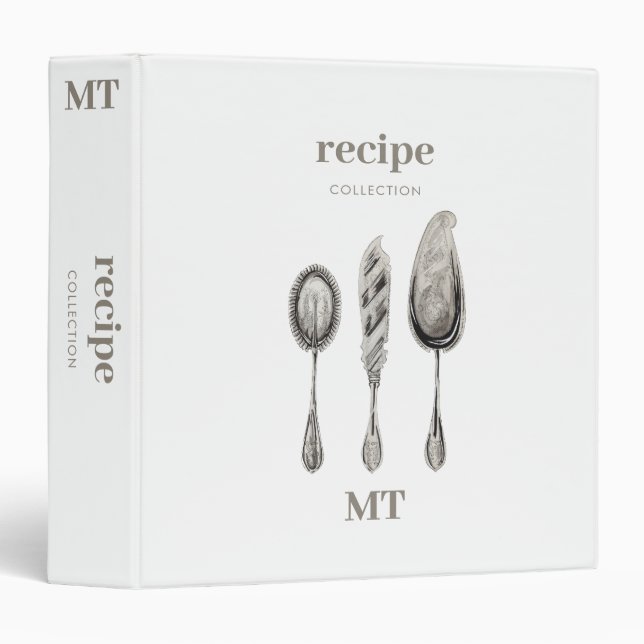 Vintage Silver Serving Set White Recipe Monogram  Binder (Front/Spine)