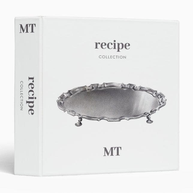 Vintage Silver Tray White Recipe Minimal Monogram Binder (Front/Spine)