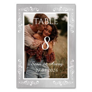 Vintage Silver & White Personalized Wedding Table Number