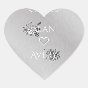 Vintage Silver & White Wedding Heart Stickers