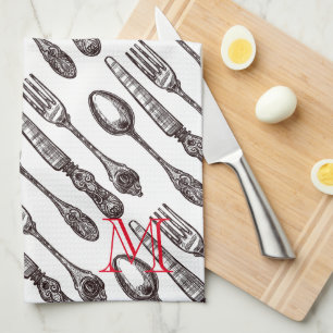 Vintage Silverware Classic Foodie Initial Kitchen Towel