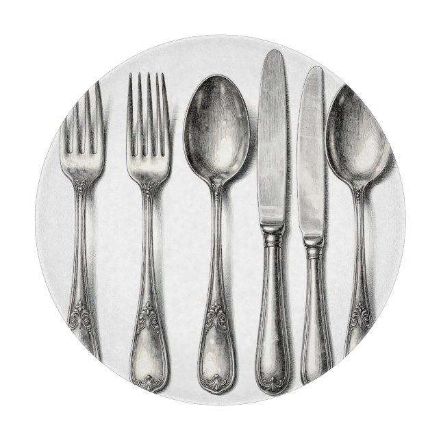 Vintage Silverware Ornate Flatware Kitchen  Cutting Board (Front)