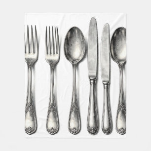 Vintage Silverware Ornate Flatware Kitchen Fleece Blanket