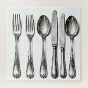 Vintage Silverware Ornate Flatware Kitchen Jigsaw Puzzle