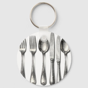 Vintage Silverware Ornate Flatware Kitchen  Keychain