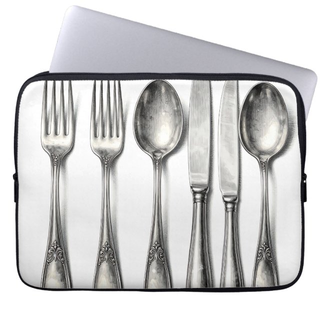 Vintage Silverware Ornate Flatware Kitchen  Laptop Sleeve (Front)