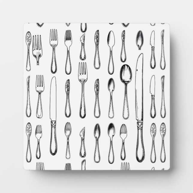 Vintage Silverware Sketch Pattern Elegant  Plaque (Front)