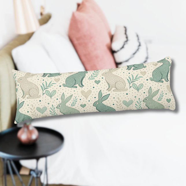 Vintage Simple Bunny Silhouettes Hearts Pattern Body Pillow (Creator Uploaded)