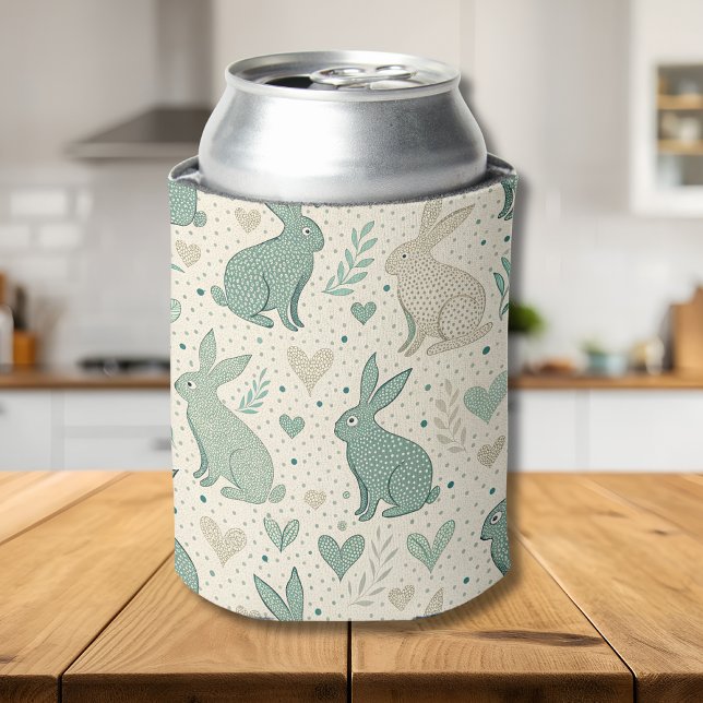 Vintage Simple Bunny Silhouettes Hearts Pattern Can Cooler (Creator Uploaded)