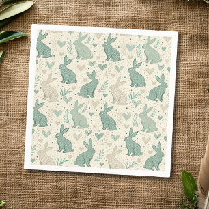 Vintage Simple Bunny Silhouettes Hearts Pattern Napkin