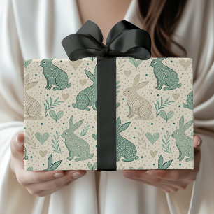 Vintage Simple Bunny Silhouettes Hearts Pattern Wrapping Paper