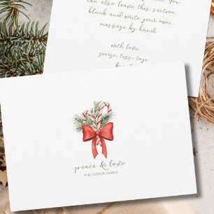 Vintage Simple Candy Cane Bow non-photo Christmas Holiday Card