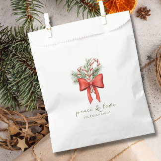 Vintage Simple Candy Cane Bow Peace Love Christmas Favour Bag