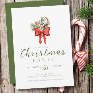Vintage Simple Candy Cane Christmas Holiday Party Invitation