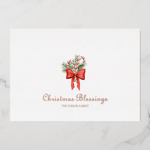 vintage simple candy cane foil  Christmas Holiday Card