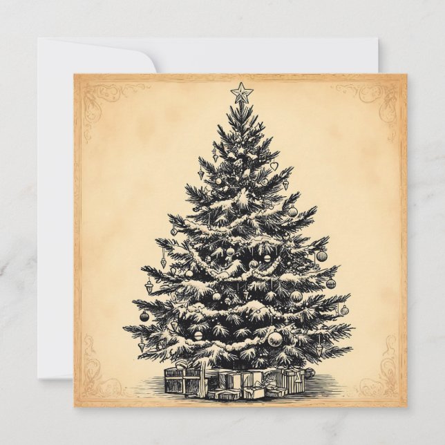 Vintage Simple Christmas Tree-Elegant Trendy Card (Front)