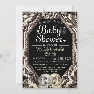 Vintage Simple Gothic Skull Halloween Baby Shower Invitation