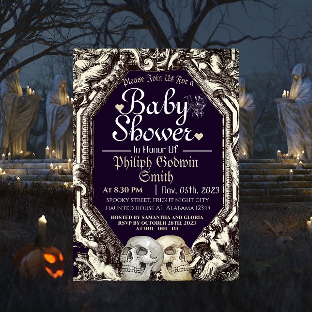 Vintage Simple Gothic Skull Halloween Baby Shower  Invitation (Creator Uploaded)