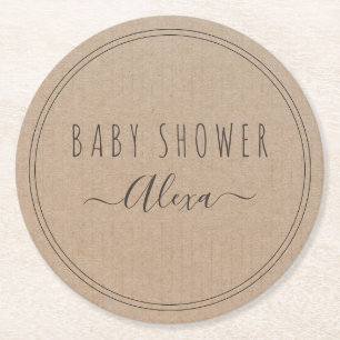 Vintage Simple Rustic Kraft Paper Baby Shower Round Paper Coaster
