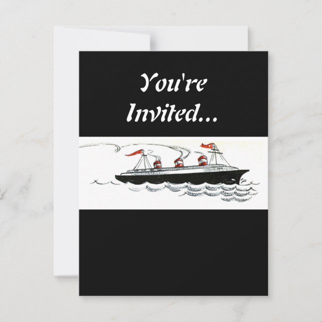 Vintage Simple Ship Illustration Invitation (Front)