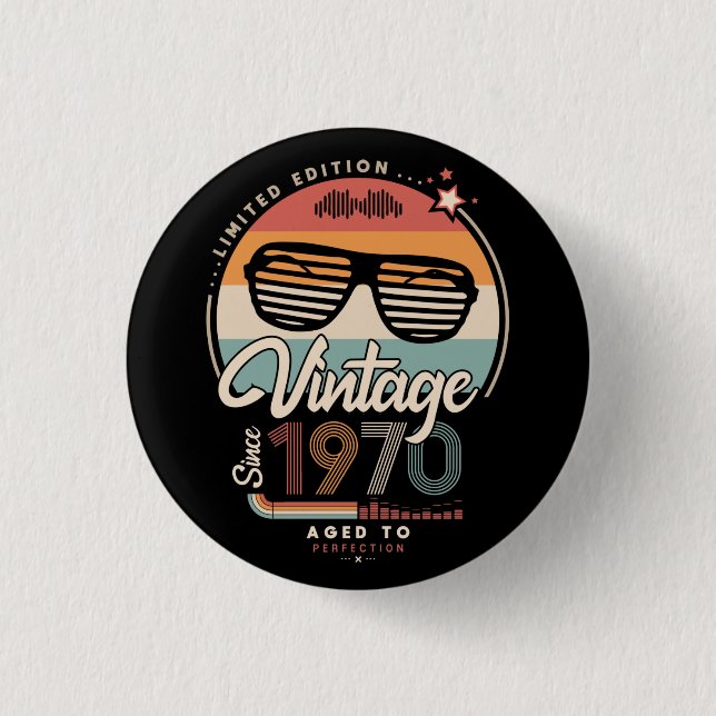 Vintage since 1970 1 inch round button (Front)