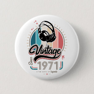 Vintage since 1971 headphones 2 inch round button