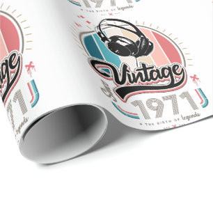 Vintage since 1971 headphones wrapping paper