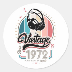 Vintage since 1972 headphones classic round sticker