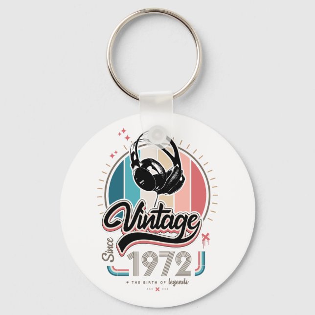 Vintage since 1972 headphones keychain (Front)