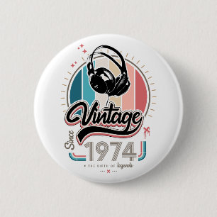 Vintage since 1974 headphones 2 inch round button