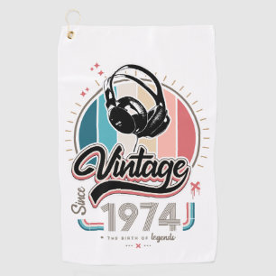Vintage since 1974 headphones golf towel