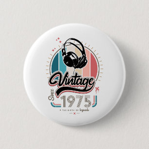 Vintage since 1975 headphones 2 inch round button