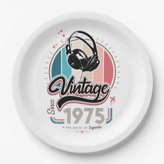Vintage since 1975 headphones paper plate (Front)