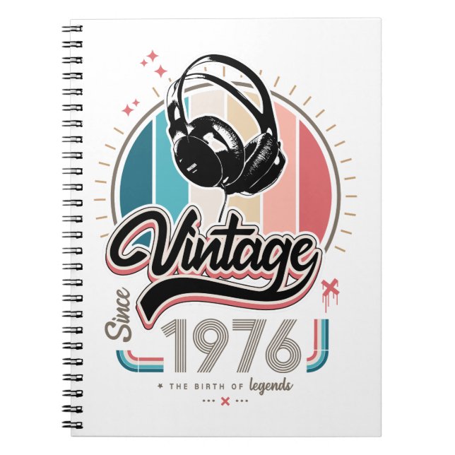 Vintage since 1976 headphones notebook (Front)