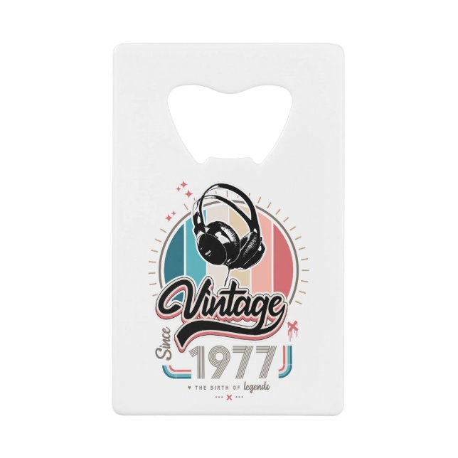 Vintage since 1977 headphones credit card bottle opener (Front)
