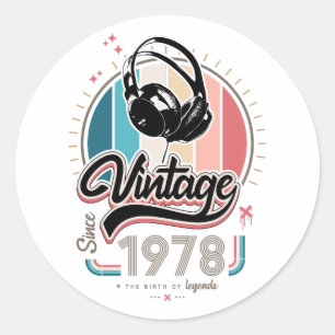 Vintage since 1978 headphones classic round sticker