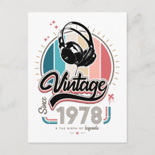 Vintage since 1978 headphones holiday postcard