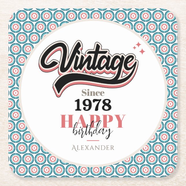 Vintage since - 1978 square paper coaster (Front)