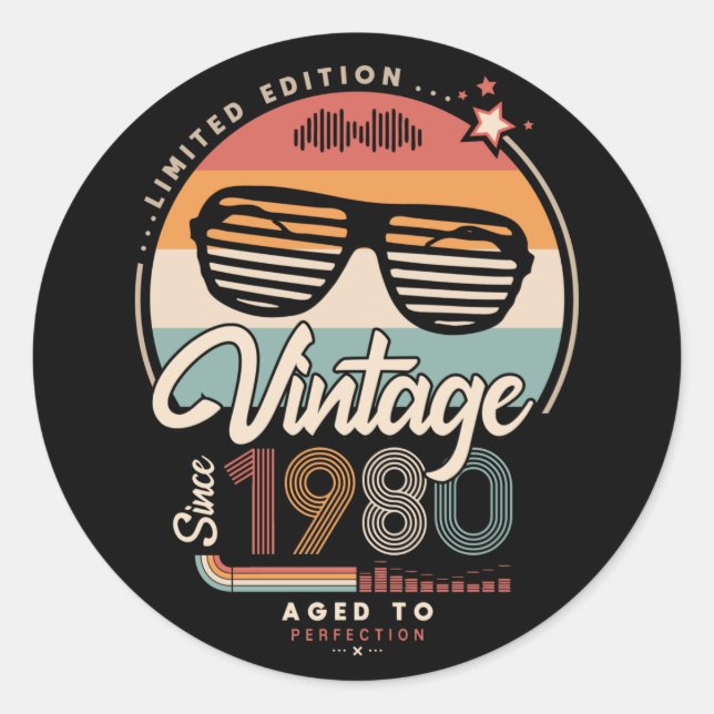 Vintage since 1980 classic round sticker (Front)