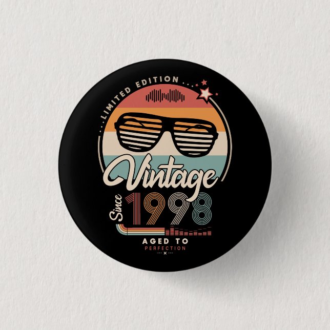 Vintage since 1998 1 inch round button (Front)
